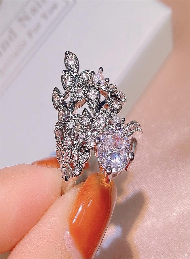 AZQ 925 Sterling Silver Shiny Full Diamond Gemstone Ring 18K Gold Cocktail Ring Crown Cubic Zirconia Ring CZ Diamond Multi Row Rings Eternity Engagement Wedding Party Ring for Women Z.131 (US Code 7) - Image 1