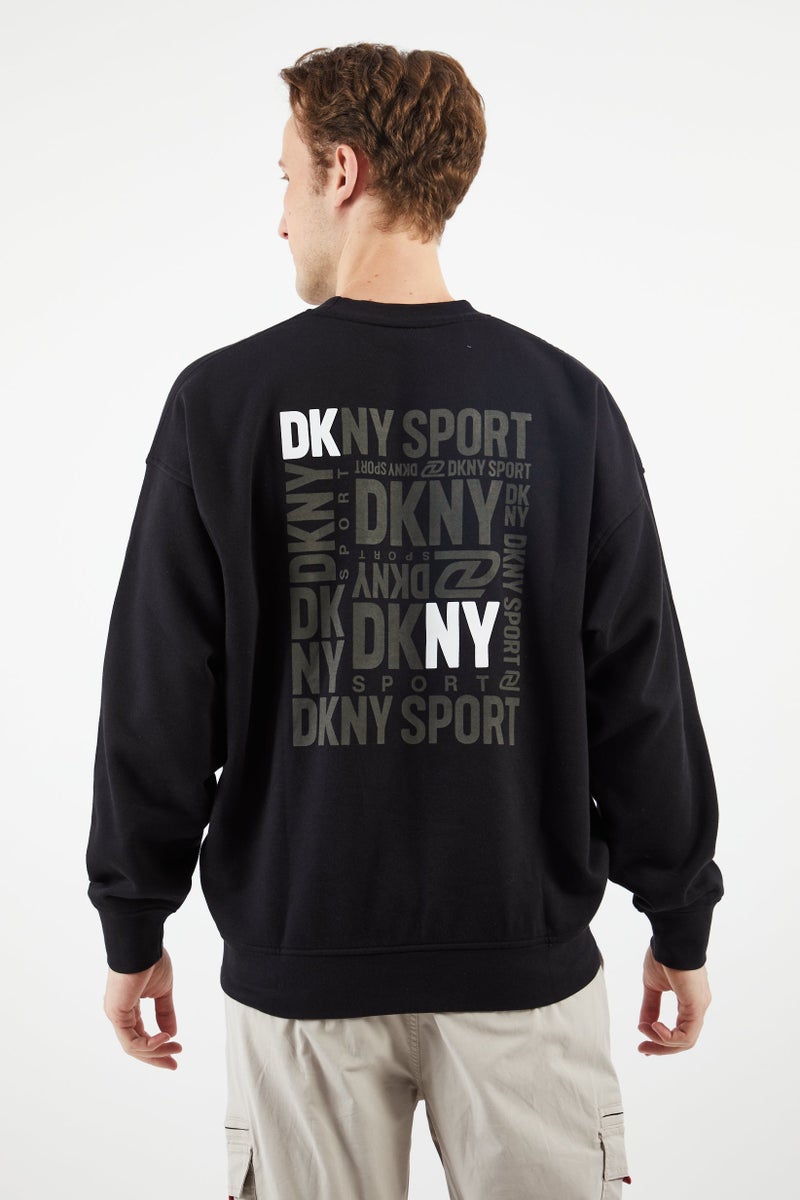 DKNY Sport سويت شيرت رياضي للرجال بشعار العلامة التجارية، أسود - Image 2