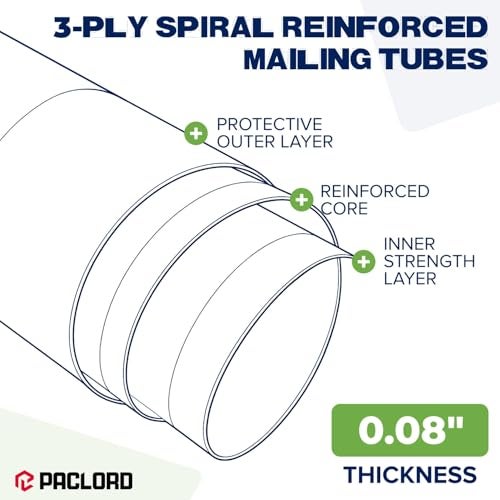 Paclord 3" x 6" Reinforced Kraft Paper Mailing Tube, Pack of 8 Tubes with 16 Caps – Secure USPS Approved Poster Tube – Made in USA Cardboard Tube for Shipping and Storing Posters, Prints, Artwork - Image 4