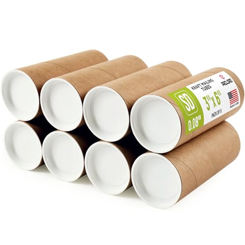 Paclord 3" x 6" Reinforced Kraft Paper Mailing Tube, Pack of 8 Tubes with 16 Caps – Secure USPS Approved Poster Tube – Made in USA Cardboard Tube for Shipping and Storing Posters, Prints, Artwork - Image 1
