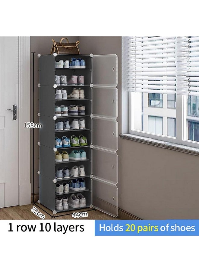 Zemic DIY Shoe Storage Cabinet, Plastic Shoe Rack Organiser to 30 Pair Shoes, Foldable Shoe Storage with Shelves and Door for All Kinds of Shoes, Books, Toys and Clothing (10-Shelf, Grey) - Image 2