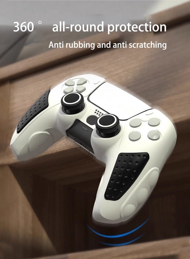 Anti-Slip PS5 Controller Skin Soft Thicken Non-Slip Studded Silicone Gel Grip Protective Cover Case for Playstation 5 Controller Grip with A Sticker and 2 x Thumb Grip Caps Silicone Set Black/White - Image 3