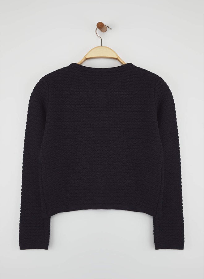 trendyol Navy Blue Textured Cotton Look Knitwear Cardigan - Image 5