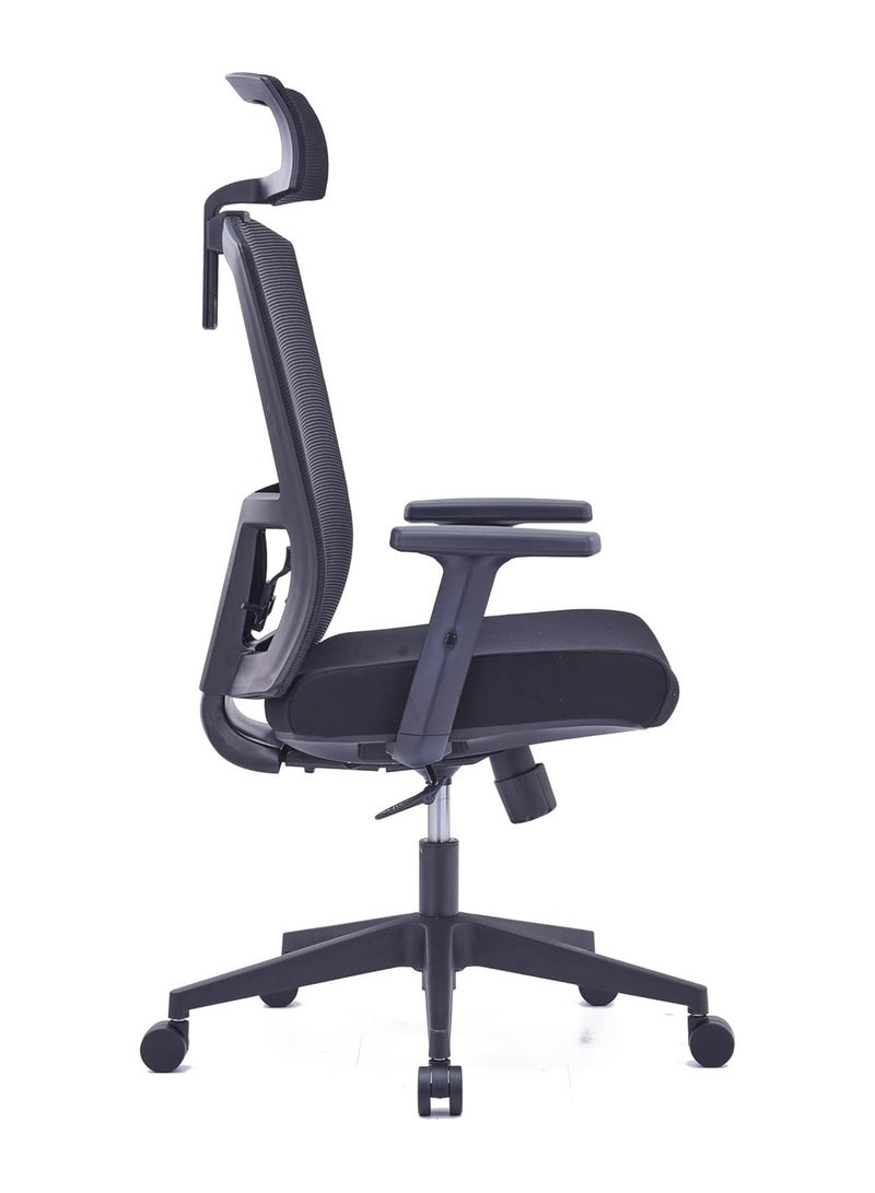 Kaliber Tasklite High Back Office Chair -  Black Mesh Back & Upholstered Fabric Seat, Adjustable Headrest, Lumbar Support, Customizable Armrests, 360° Swivel - Image 3