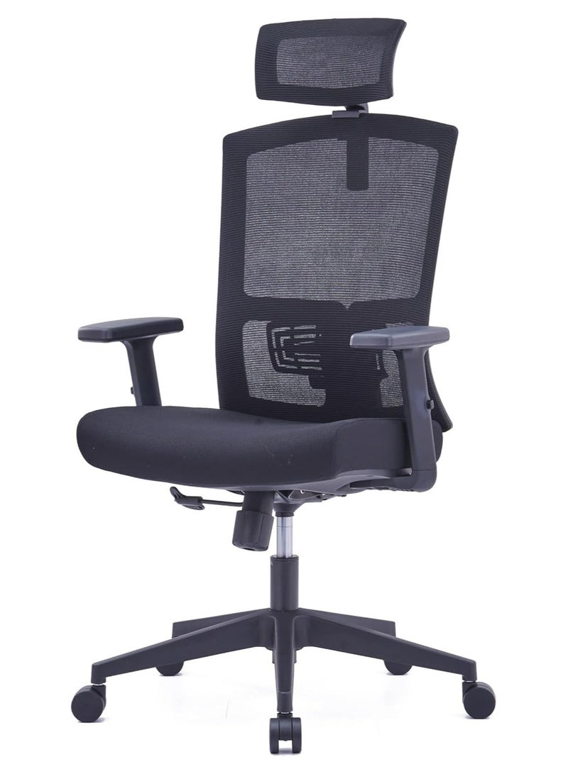 Kaliber Tasklite High Back Office Chair -  Black Mesh Back & Upholstered Fabric Seat, Adjustable Headrest, Lumbar Support, Customizable Armrests, 360° Swivel - Image 5