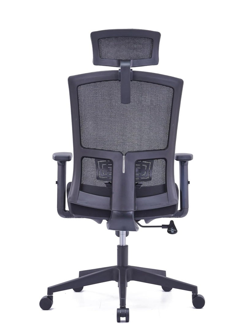 Kaliber Tasklite High Back Office Chair -  Black Mesh Back & Upholstered Fabric Seat, Adjustable Headrest, Lumbar Support, Customizable Armrests, 360° Swivel - Image 2