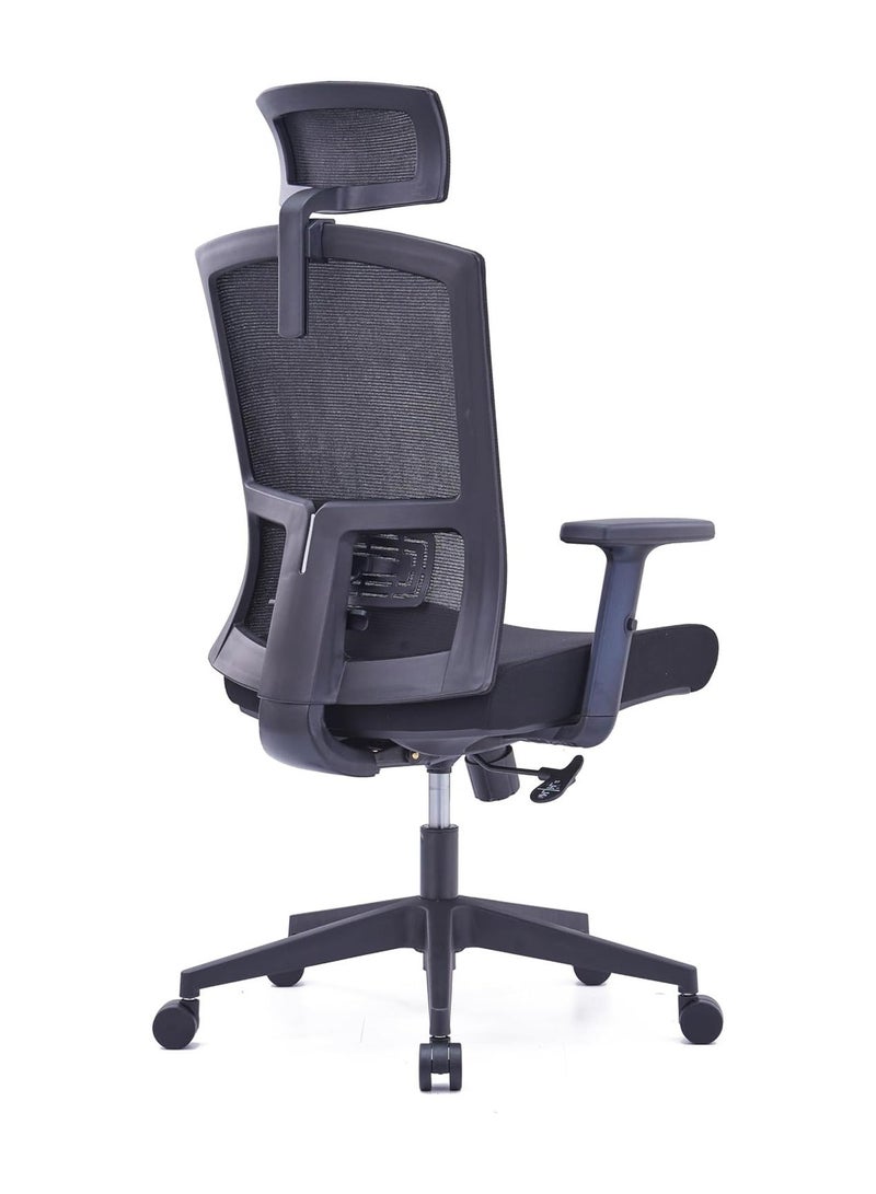 Kaliber Tasklite High Back Office Chair -  Black Mesh Back & Upholstered Fabric Seat, Adjustable Headrest, Lumbar Support, Customizable Armrests, 360° Swivel - Image 4