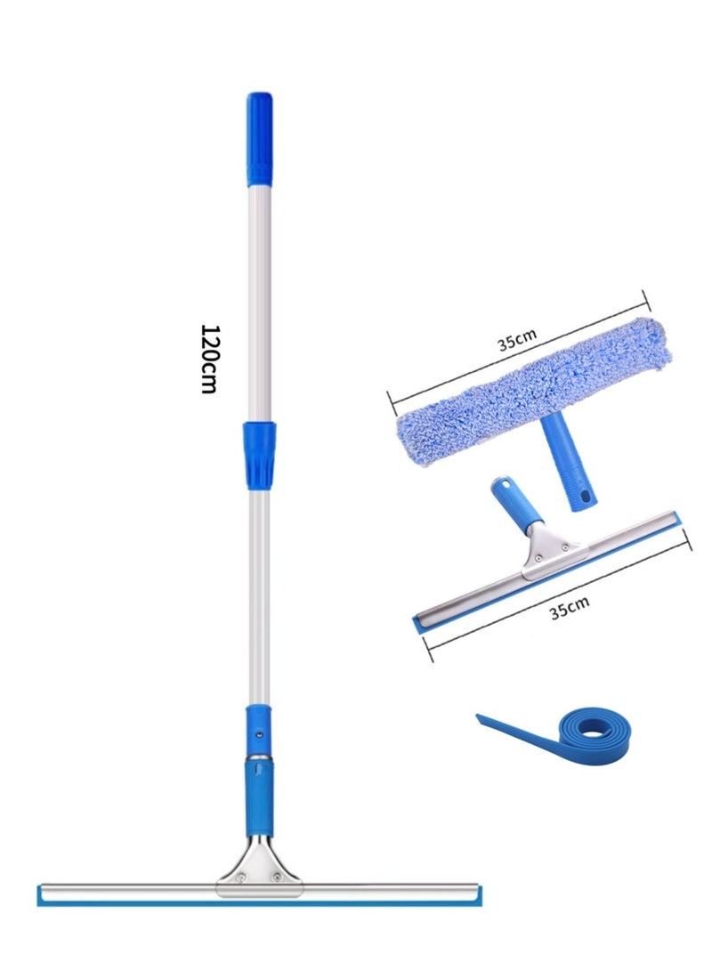Universal cleaning scraper, 35 cm wide, equipped with a replaceable cleaning cloth, with two scraping strips, bathroom household cleaning, glass cleaning, mop, floor cleaner, with a detachable 1.2 m pole - Image 1