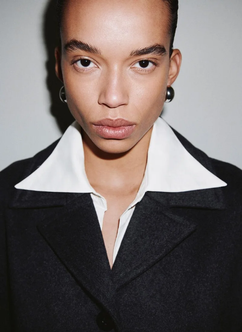 مانجو معطف صوف بمزيج مع أزرار