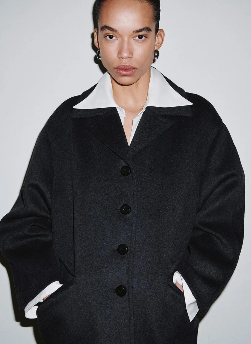 MANGO Wool-blend coat with button fastening