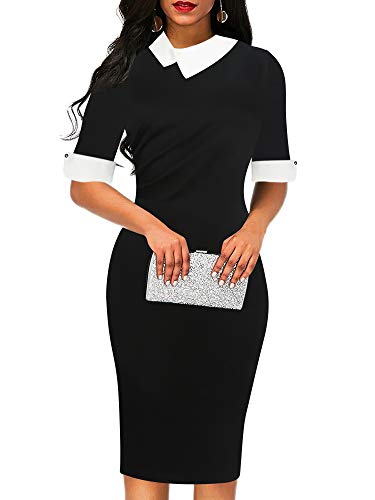 oxiuly Women's Vintage Formal Office Work Dresses Casual Knee-Length Bodycon Pencil Dress Plus OX276 (XXL, Black Solid) - Image 1