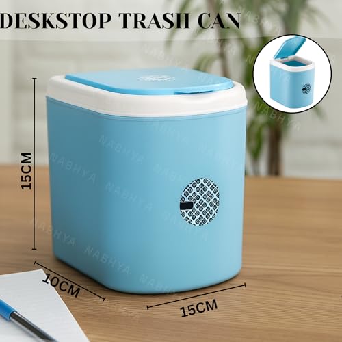 Nabhya Mini Waste Bin Disposal Dustbin Wooden Finished Dustbin For Car Office Desk And Home Use (Blue),Open Top - Image 3