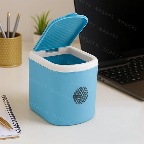 Nabhya Mini Waste Bin Disposal Dustbin Wooden Finished Dustbin For Car Office Desk And Home Use (Blue),Open Top - Image 1