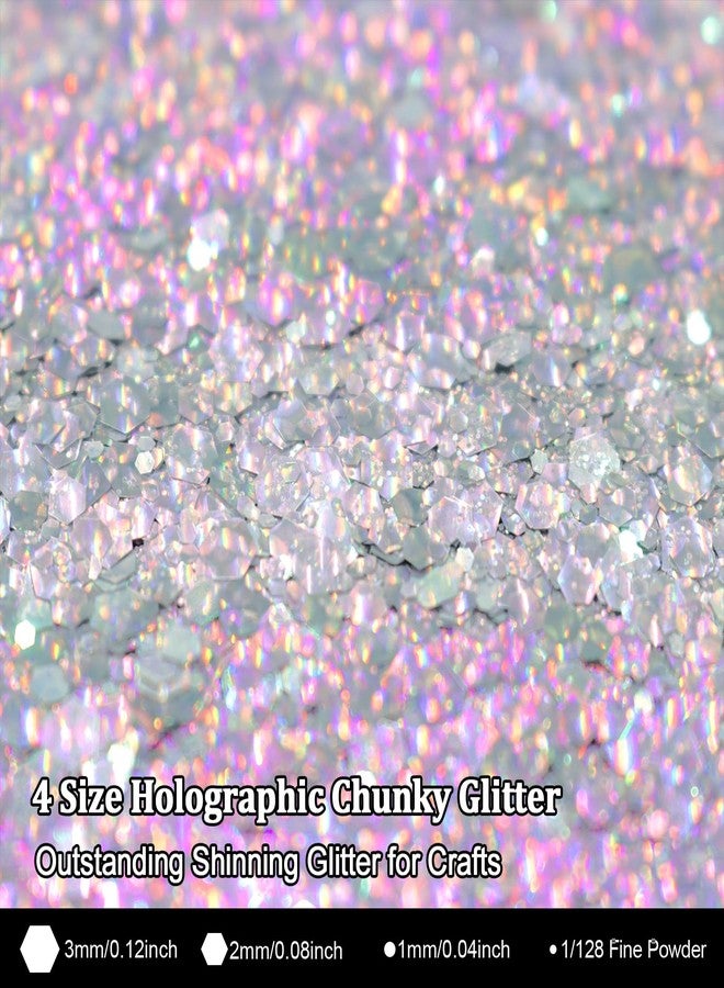 Renfio Holographic Chunky Glitter,1.76oz/50g Silver Iridescent Resin Glitter,Chameleon Fine Powder Mixed Chunky Hexagon Sequins for Snowglobe Tumblers,Expoy Resin,Crafts,Festival Decoration,Nail,Slime - Image 3