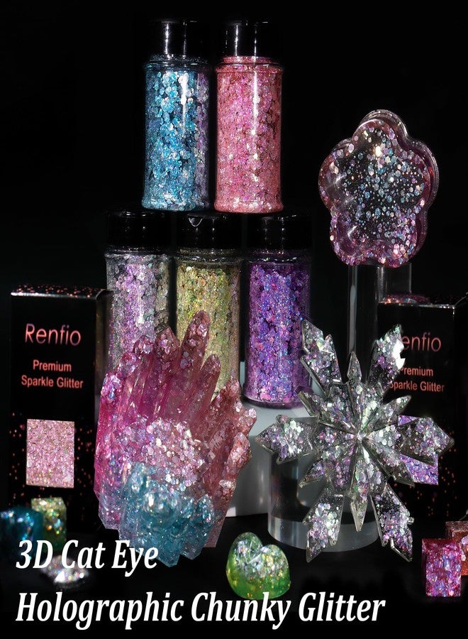 Renfio Holographic Chunky Glitter,1.76oz/50g Silver Iridescent Resin Glitter,Chameleon Fine Powder Mixed Chunky Hexagon Sequins for Snowglobe Tumblers,Expoy Resin,Crafts,Festival Decoration,Nail,Slime - Image 4