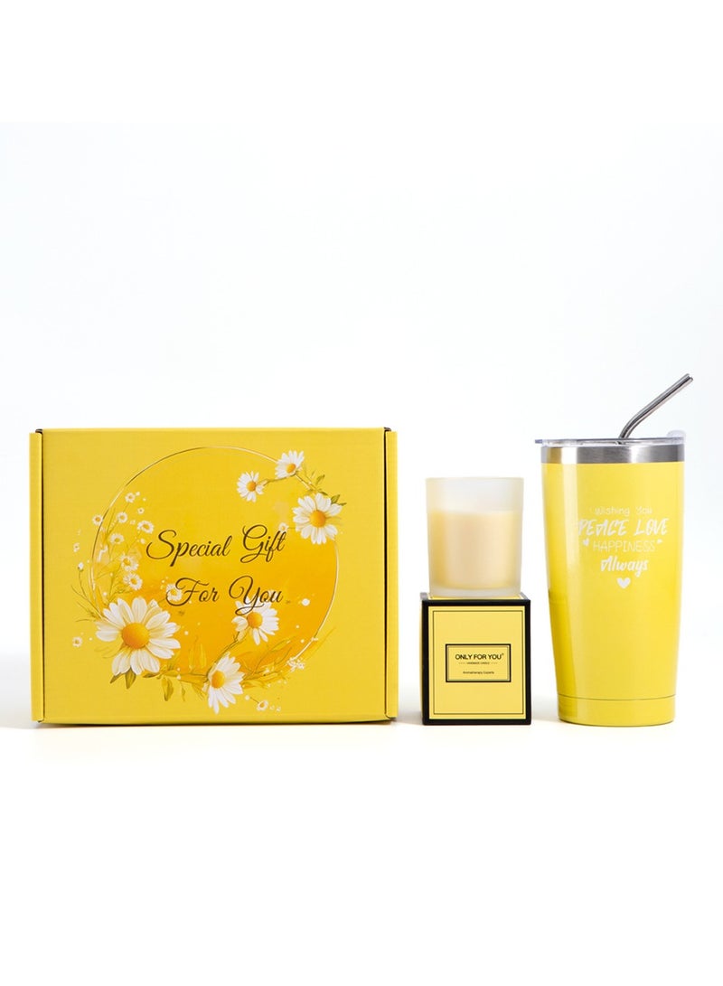 ARNOTEC Sunshine Spa Gift Set for Women, Luxury Relaxation Gift Basket with 20oz Tumbler, Candle, Bath Salts, Soap, Sleep Mask, Shower Cap, Greeting Card & Bracelet, Birthday Mother's Day Anniversary Gifts - Image 4