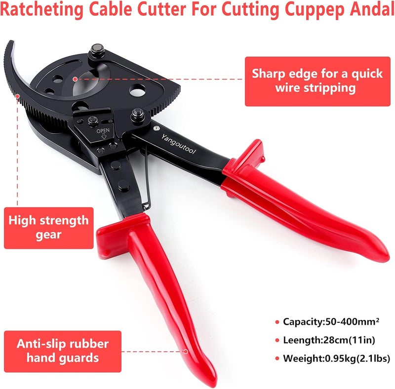 Yangoutool Store Ratcheting Cable Cutters up to 400mm² /Φ22.5mm/Φ0.89 inches Heavy Duty Aluminum Copper Ratchet Wire Cutter for Cutting Electrical Wire - Image 3