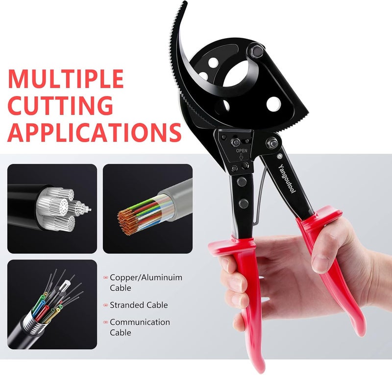Yangoutool Store Ratcheting Cable Cutters up to 400mm² /Φ22.5mm/Φ0.89 inches Heavy Duty Aluminum Copper Ratchet Wire Cutter for Cutting Electrical Wire - Image 4