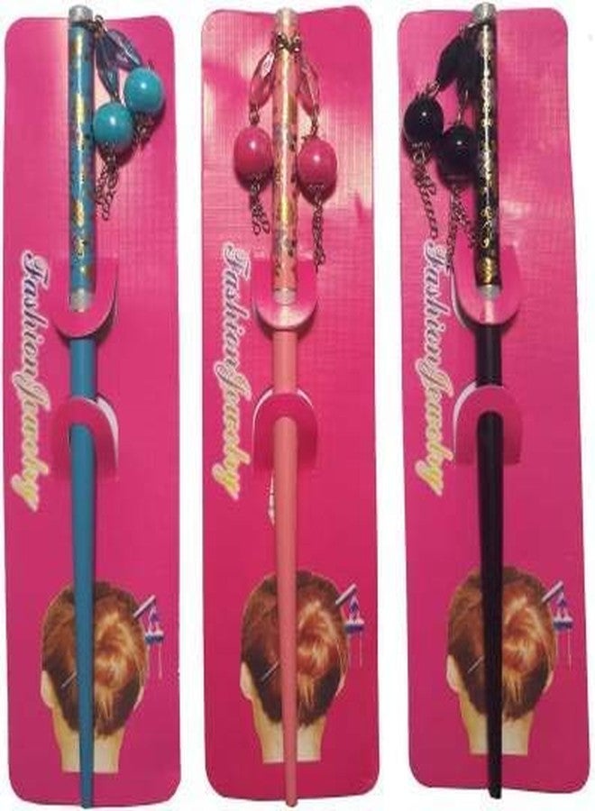 imioxo Handcrafted Wooden Hair Stick-Set of 3, Juda Stick, Juda Pin, Hair Pin, Hair Clip, Bun Stick Bun Stick (Multicolor) - Pack of 3 - Image 1