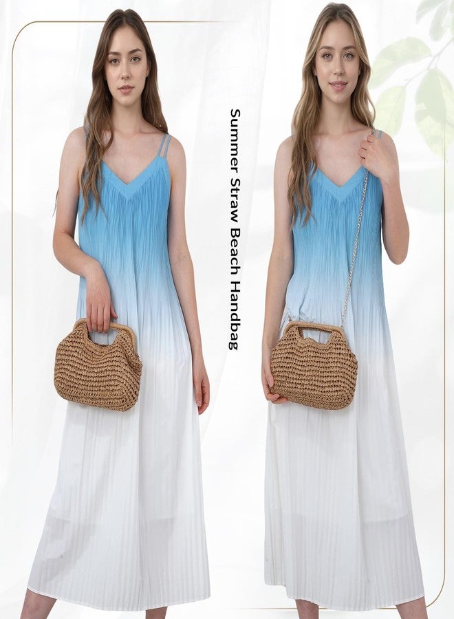 LUI SUI Straw Dumpling Clutch Bag, Summer Beach Bag, Woven Straw Tote Clutch Purse for Women, Vacation Evening Bags - Image 3