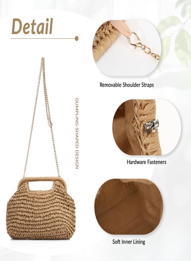 LUI SUI Straw Dumpling Clutch Bag, Summer Beach Bag, Woven Straw Tote Clutch Purse for Women, Vacation Evening Bags - Image 5