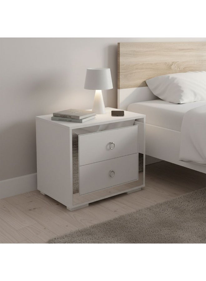 Danube Home Ezekiel Night Stand, Multifunctional Bedside Table, Space Saving Nightstand End Table Storage - White / Silver
