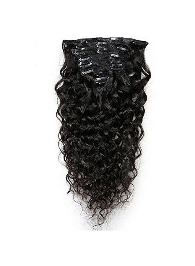 EIAKE 14inch 7 Pcs 120g Water Wave Curly Virgin Brazilian Remy Clip in Human Hair Extension Wavy Human Hair Extensions Clip Ins l Black Clip on Hair Extensions for Black Women - Image 3
