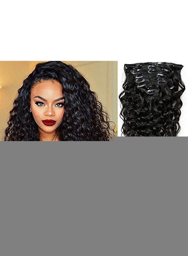 EIAKE 14inch 7 Pcs 120g Water Wave Curly Virgin Brazilian Remy Clip in Human Hair Extension Wavy Human Hair Extensions Clip Ins l Black Clip on Hair Extensions for Black Women - Image 1