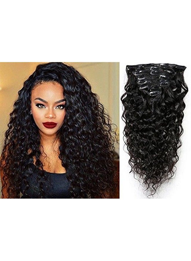 EIAKE 14inch 7 Pcs 120g Water Wave Curly Virgin Brazilian Remy Clip in Human Hair Extension Wavy Human Hair Extensions Clip Ins l Black Clip on Hair Extensions for Black Women - Image 2
