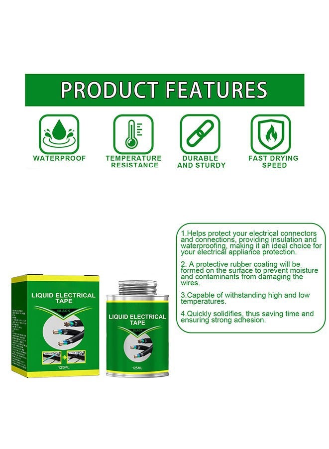Waterproof Liquid Electrical Tape Insulating Tape Repair Rubber Electrical Wire Cable Liquid Insulation Paste Coat Fix Line Glue（125ML）