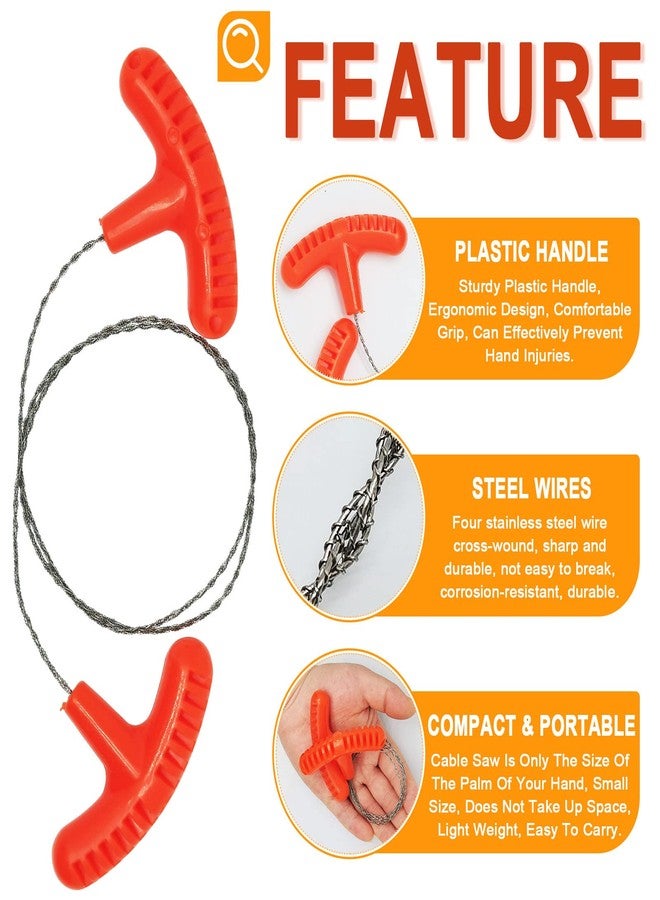 NGeGe 2pcs 28'' Stainless Steel Cable Saws With Orange Plastic Handles,Outdoor Hand Saw Wire Saw For Wood Cutting Hiking Camping - Image 3
