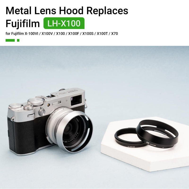 JJC Lens Hood for Fujifilm Fuji X100 X100VI X100V X100F X100S X100T X70 Cameras with 49mm Adapter Ring Replaces Fujifilm LH-X100 Lens Shade and AR-X100 Adapter Ring-Silver - Image 2