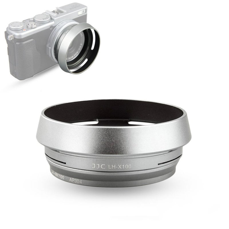 JJC Lens Hood for Fujifilm Fuji X100 X100VI X100V X100F X100S X100T X70 Cameras with 49mm Adapter Ring Replaces Fujifilm LH-X100 Lens Shade and AR-X100 Adapter Ring-Silver - Image 1