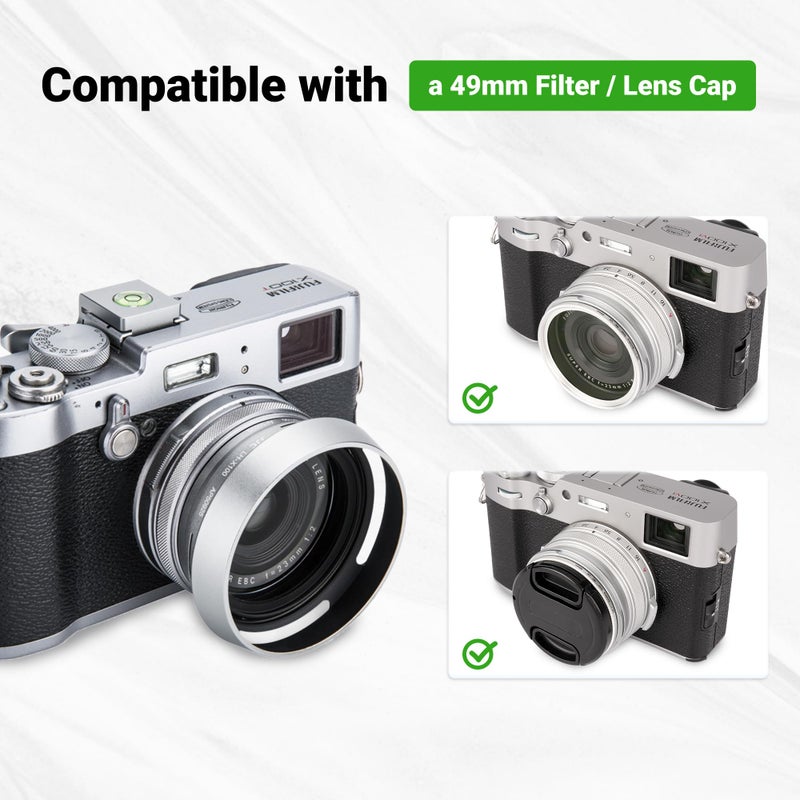 JJC Lens Hood for Fujifilm Fuji X100 X100VI X100V X100F X100S X100T X70 Cameras with 49mm Adapter Ring Replaces Fujifilm LH-X100 Lens Shade and AR-X100 Adapter Ring-Silver - Image 4