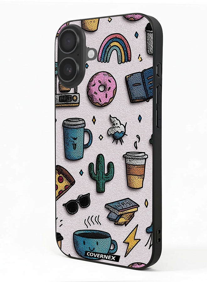 Covernex Apple iPhone 16 Plus Protective Case Cover Printed Featuring Coffee and Snacks Doodle Pattern - Image 1
