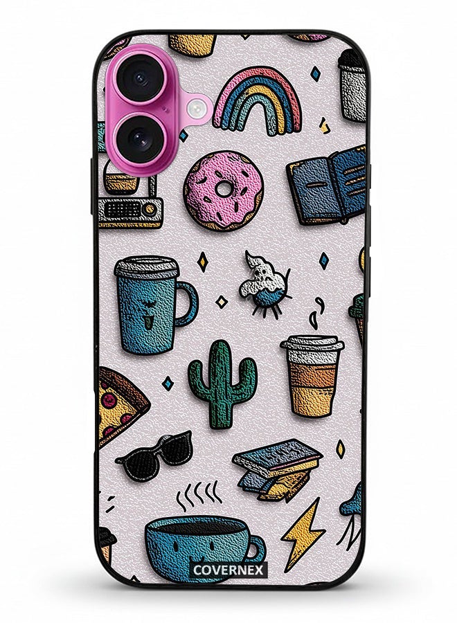 Covernex Apple iPhone 16 Plus Protective Case Cover Printed Featuring Coffee and Snacks Doodle Pattern - Image 2