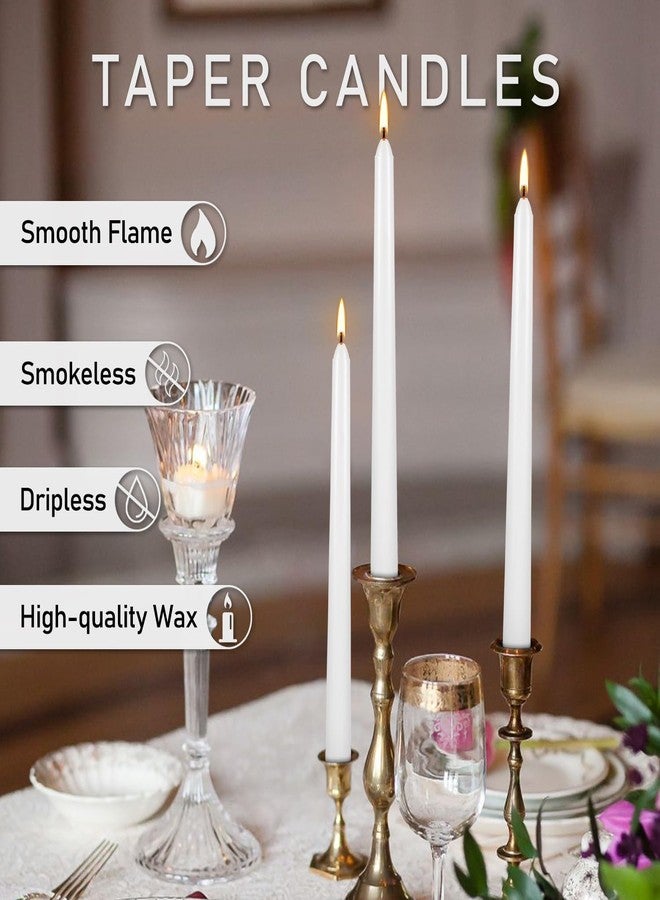 Grcdoyvl 50 Pack White Taper Candles - 10 Inch Classic Unscented Dinner Candles, Dripless Pure White Paraffin Wax with Cotton Wicks, 8-Hour Burn Time for Wedding, Christmas & Formal Dining Decor - Image 4