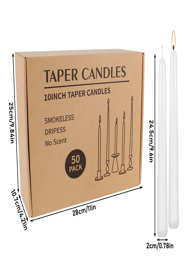 Grcdoyvl 50 Pack White Taper Candles - 10 Inch Classic Unscented Dinner Candles, Dripless Pure White Paraffin Wax with Cotton Wicks, 8-Hour Burn Time for Wedding, Christmas & Formal Dining Decor - Image 3