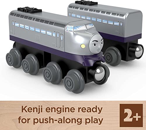 THOMAS & FRIENDS قطار توماس وأصدقائه الخشبي، محرك كينجي وعربة الفحم، قطار يدفعه الأطفال مصنوع من الخشب المستدام للأطفال من عمر 2 سنة وما فوق (حصري على أمازون) - Image 2