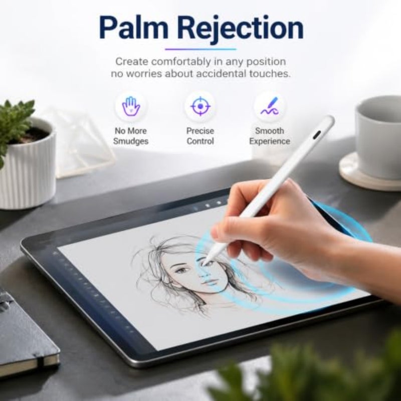 iPad Stylus Pencil 2018-2026 للفن الرقمي وتدوين الملاحظات، هيكل من سبائك الألومنيوم، لمسة نهائية سوداء غير لامعة، ملحق مغناطيسي، شحن سريع، دعم الإمالة، رفض راحة اليد، طرف قابل للاستبدال - Image 5