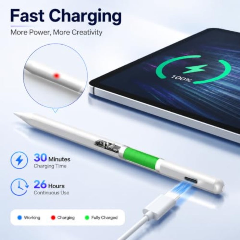 iPad Stylus Pencil 2018-2026 للفن الرقمي وتدوين الملاحظات، هيكل من سبائك الألومنيوم، لمسة نهائية سوداء غير لامعة، ملحق مغناطيسي، شحن سريع، دعم الإمالة، رفض راحة اليد، طرف قابل للاستبدال - Image 3