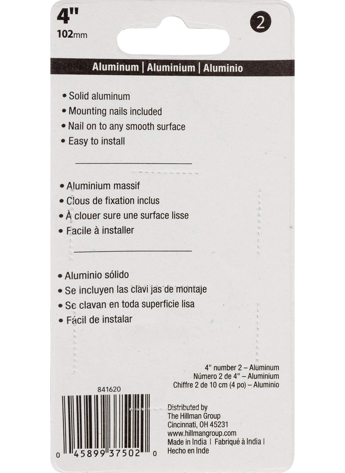 Hillman HIllman 841620 4-Inch Nail-On Black Die Cast Aluminum, House Number 2  - Image 3