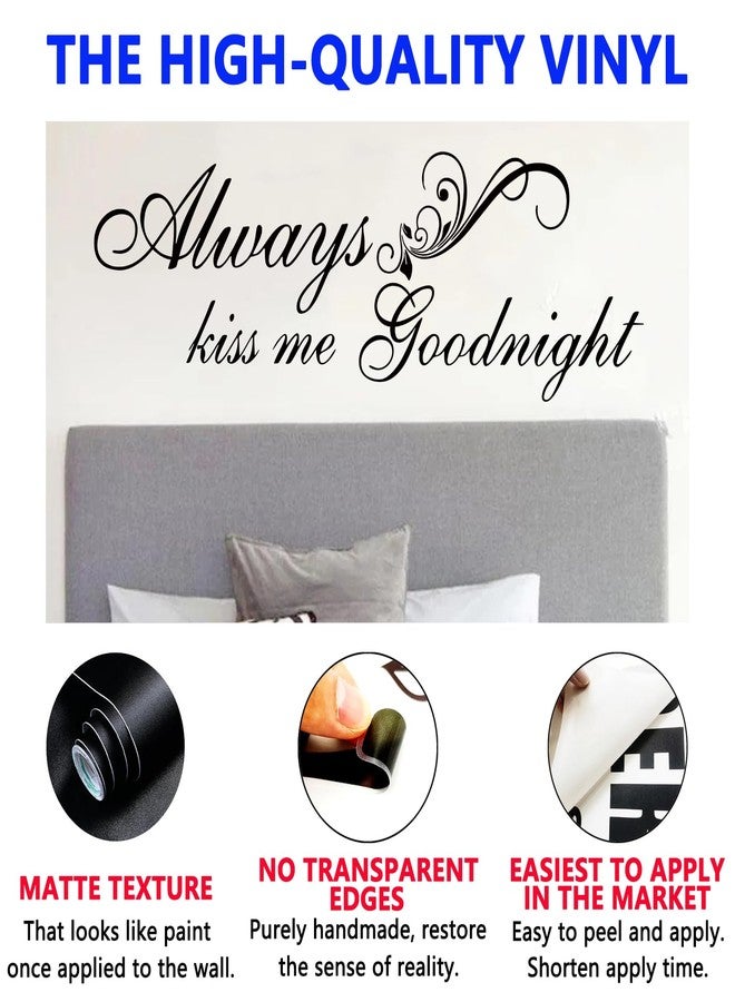 SEATUNE Always Kiss Me Goodnight Wall Decals - Bedroom Wall Stickers - Romantic Marriage Couples Quotes Inspirational Love Family Bathroom Bed Home Vinyl Art Wall Decor 36"X12" - Image 2