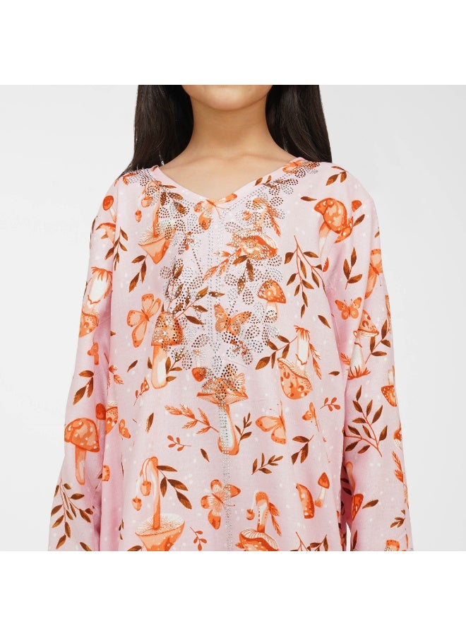 Linelle Printed Kids Jalabiya –  Maxi with Playful Forest Theme, V-Neck and Stone Embellishments - Image 5