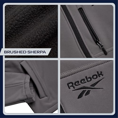 Reebok Boys Softshell Jacket - Soft Cozy Brushed Sherpa Fleece Lined Softshell Winter Coat Hooded Windbreaker Jacket for Boys, Size 18-20, Fog - Image 3