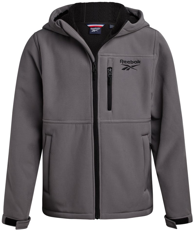 Reebok Boys Softshell Jacket - Soft Cozy Brushed Sherpa Fleece Lined Softshell Winter Coat Hooded Windbreaker Jacket for Boys, Size 18-20, Fog - Image 1