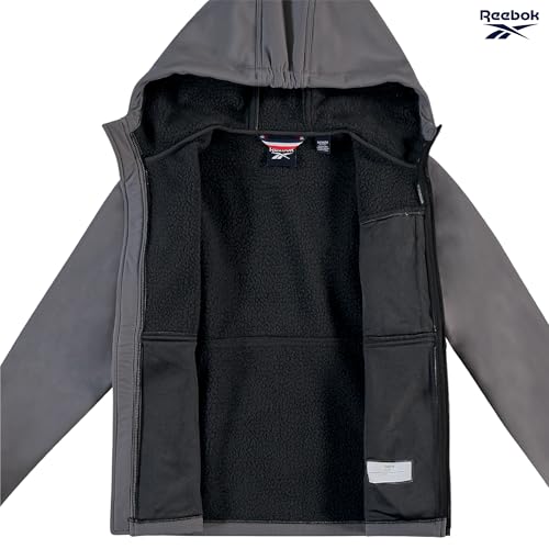 Reebok Boys Softshell Jacket - Soft Cozy Brushed Sherpa Fleece Lined Softshell Winter Coat Hooded Windbreaker Jacket for Boys, Size 18-20, Fog - Image 4