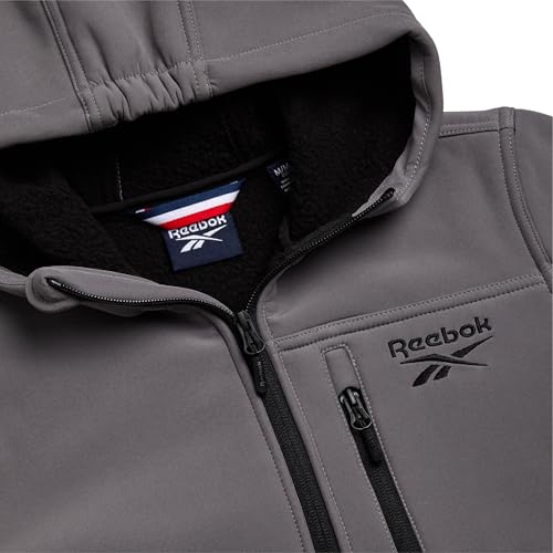 Reebok Boys Softshell Jacket - Soft Cozy Brushed Sherpa Fleece Lined Softshell Winter Coat Hooded Windbreaker Jacket for Boys, Size 18-20, Fog - Image 5