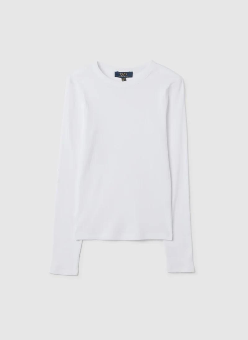 او في اس WHITE PURE COTTON T-SHIRT REGULAR FIT