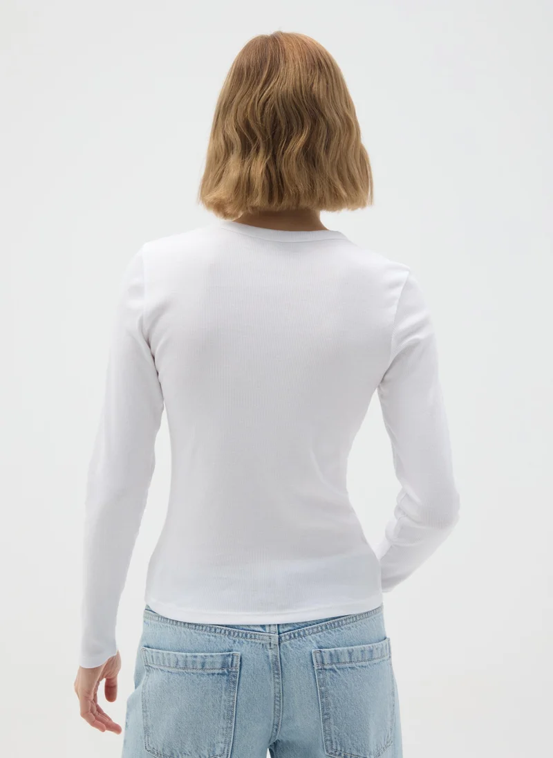 او في اس WHITE PURE COTTON T-SHIRT REGULAR FIT